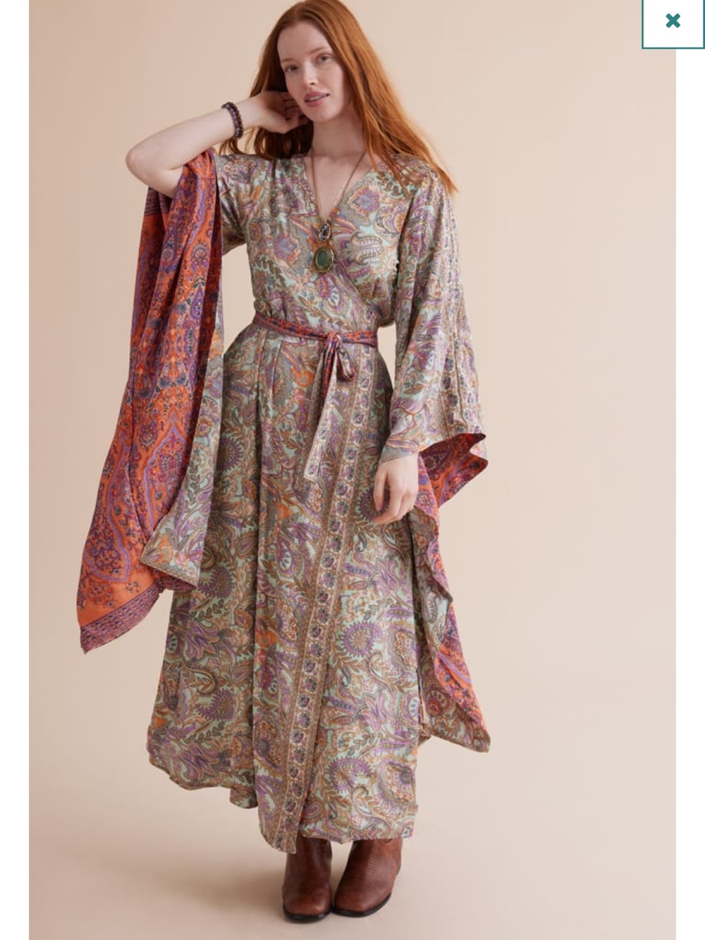 Earthbound Reversible paisley print wrap dress/kimono - Picture 6 of 13